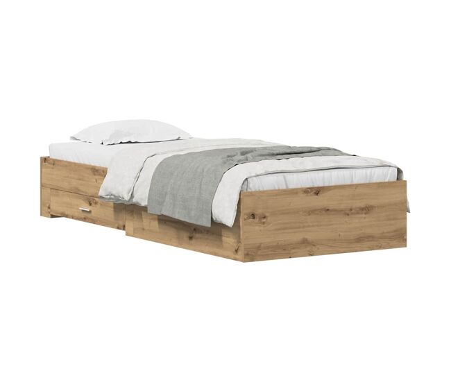 Estrutura de cama de solteiro para adultos com gaveta carvalho artesanal 90 x 200 cm