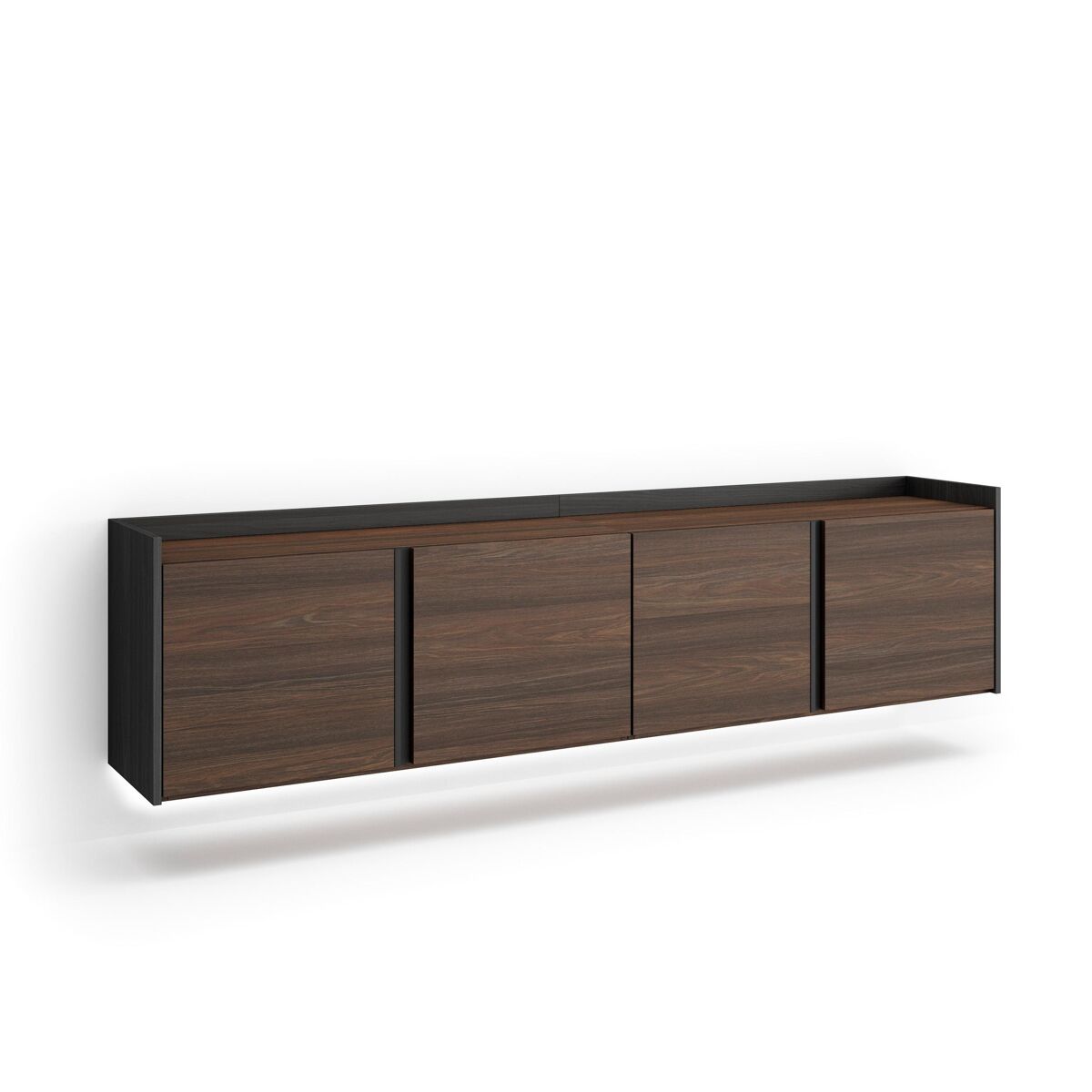 Móvel de tv, muito espaço de arrumação, 207x35x50cm, para televisores até 80", suspensos, led, estilo moderno, carvalho escuro e preto