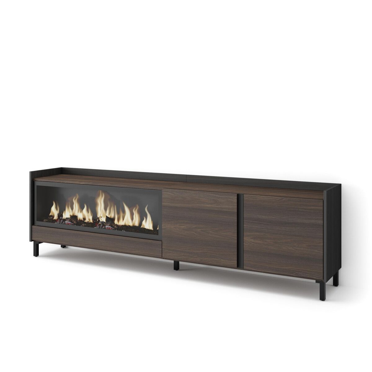 Móvel de tv, muito espaço de arrumação, 212x35x61cm, para televisores até 80", lareira eléctrica xxl, design industrial, estilo moderno, carvalho