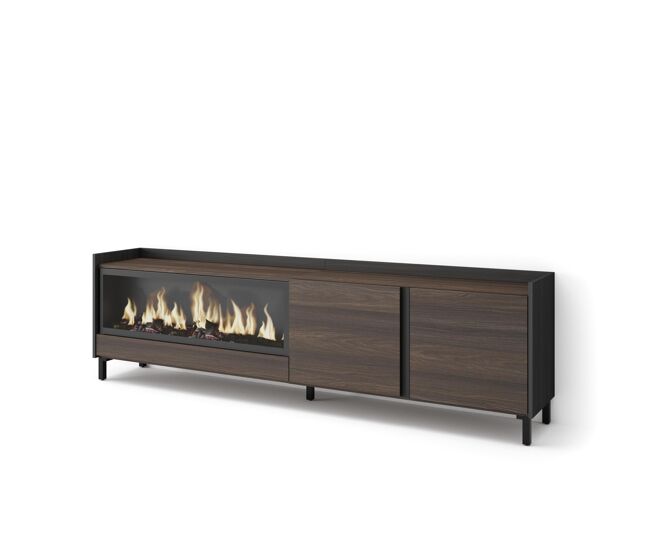 Móvel de tv, muito espaço de arrumação, 212x35x61cm, para televisores até 80", lareira eléctrica xxl, design industrial, estilo moderno, carvalho