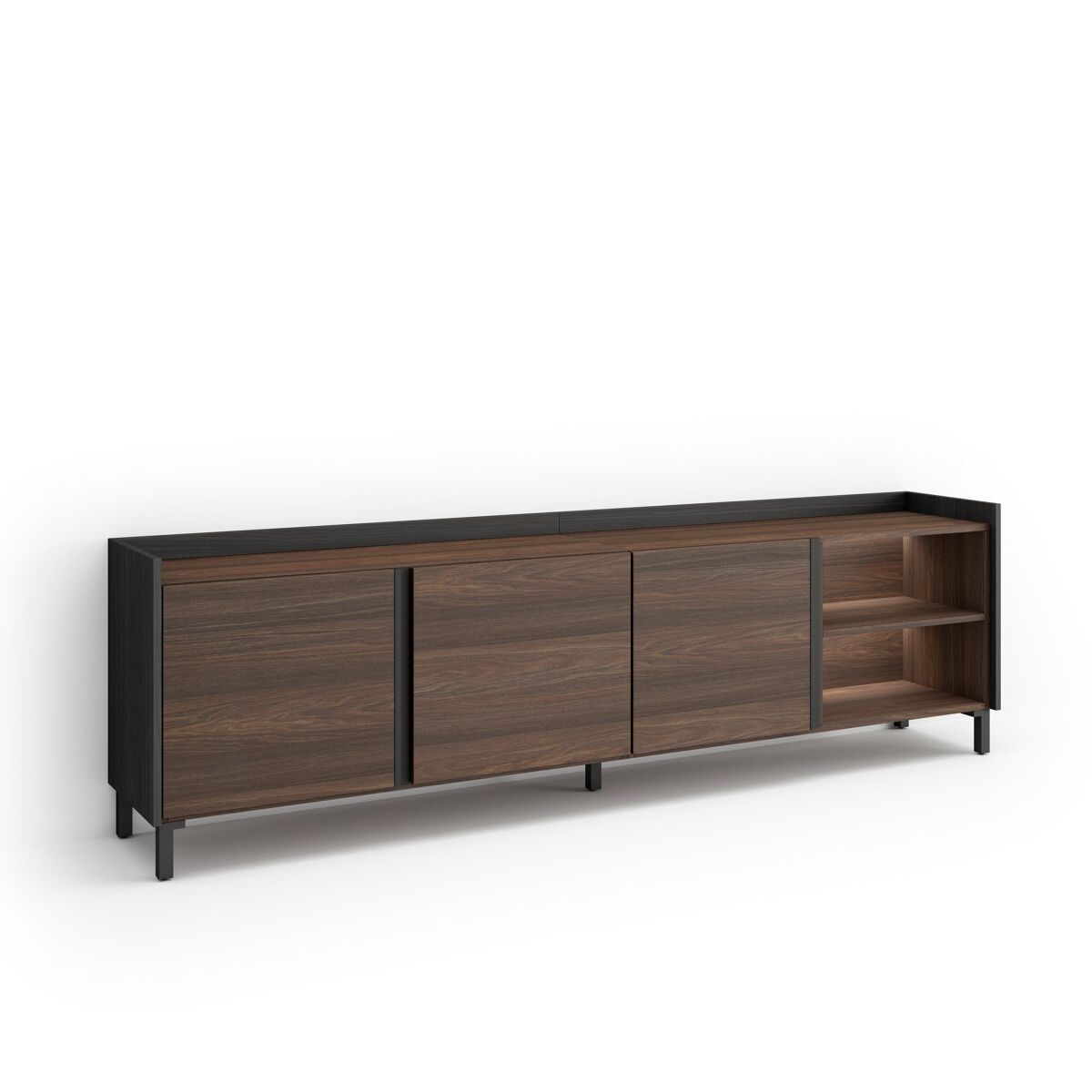 Móvel de tv, muito espaço de arrumação, 207x35x61cm, para televisores até 80", design industrial, led, estilo moderno, carvalho escuro e preto