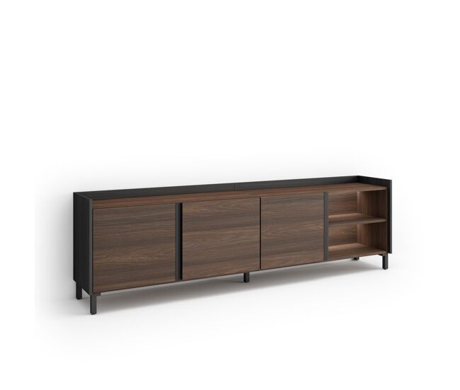 Móvel de tv, muito espaço de arrumação, 207x35x61cm, para televisores até 80", design industrial, led, estilo moderno, carvalho escuro e preto