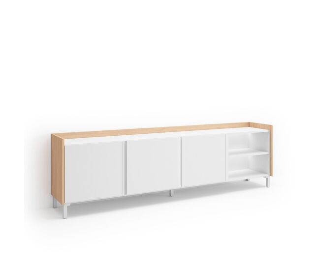 Móvel de tv, muito espaço de arrumação, 207x35x61cm, para televisores até 80", design industrial, led, estilo moderno, branco e carvalho soft