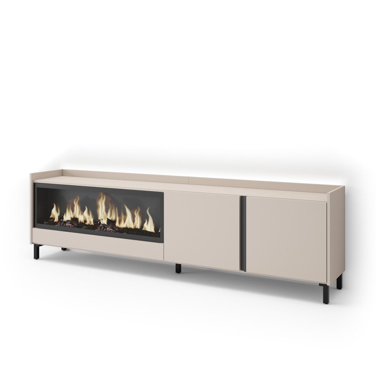 Móvel de tv, muito espaço de arrumação, 212x35x61cm, para televisores até 80", lareira eléctrica xxl, design industrial, led, estilo moderno, bege