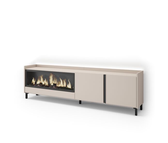 Móvel de tv, muito espaço de arrumação, 212x35x61cm, para televisores até 80", lareira eléctrica xxl, design industrial, led, estilo moderno, bege