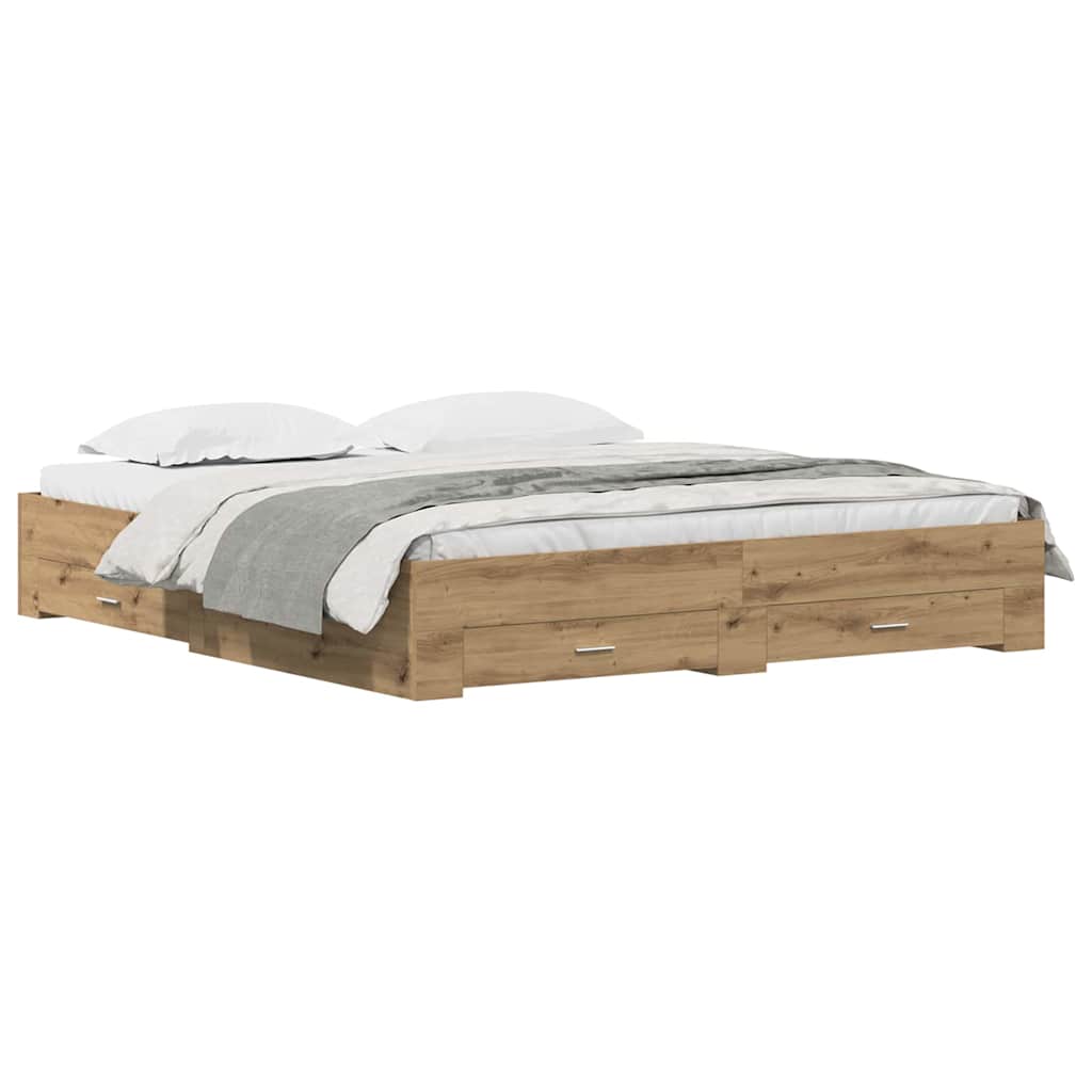 Estrutura da cama de casal moderno com gaveta - carvalho artesanal 180 x 200 cm