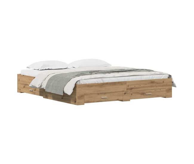 Estrutura da cama de casal moderno com gaveta - carvalho artesanal 180 x 200 cm