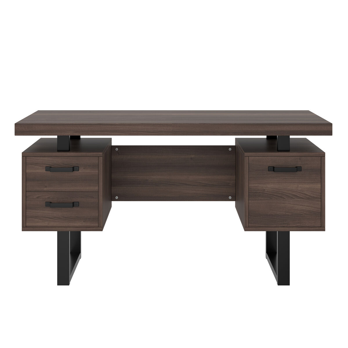 Secretária simples 135 x 54 cm - mdf e aço, gaveta silenciosa, gaveta para pastas, resistente à água - castanho