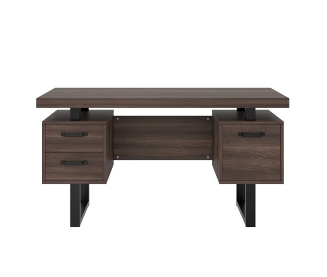 Secretária simples 135 x 54 cm - mdf e aço, gaveta silenciosa, gaveta para pastas, resistente à água - castanho