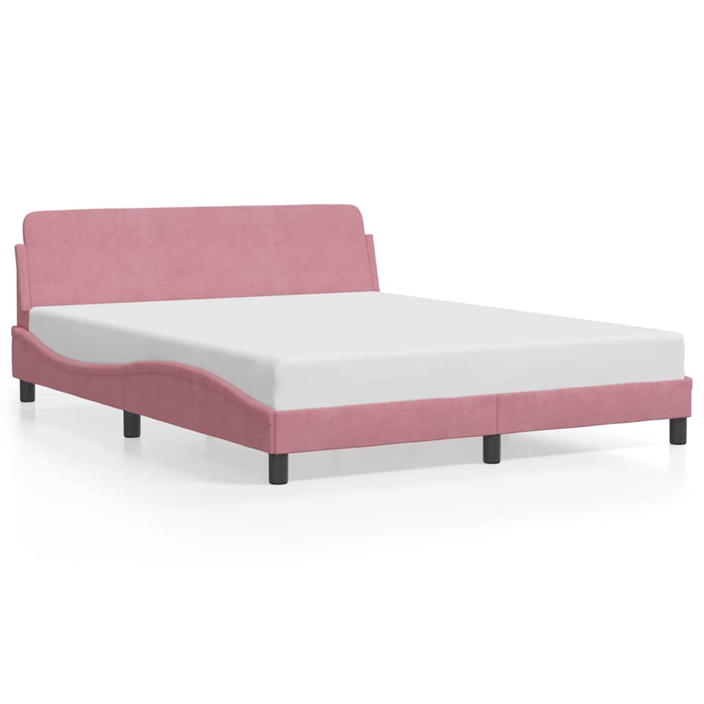 Estrutura de cama de casal moderno com cabeceira dover 160x200 cm veludo rosa