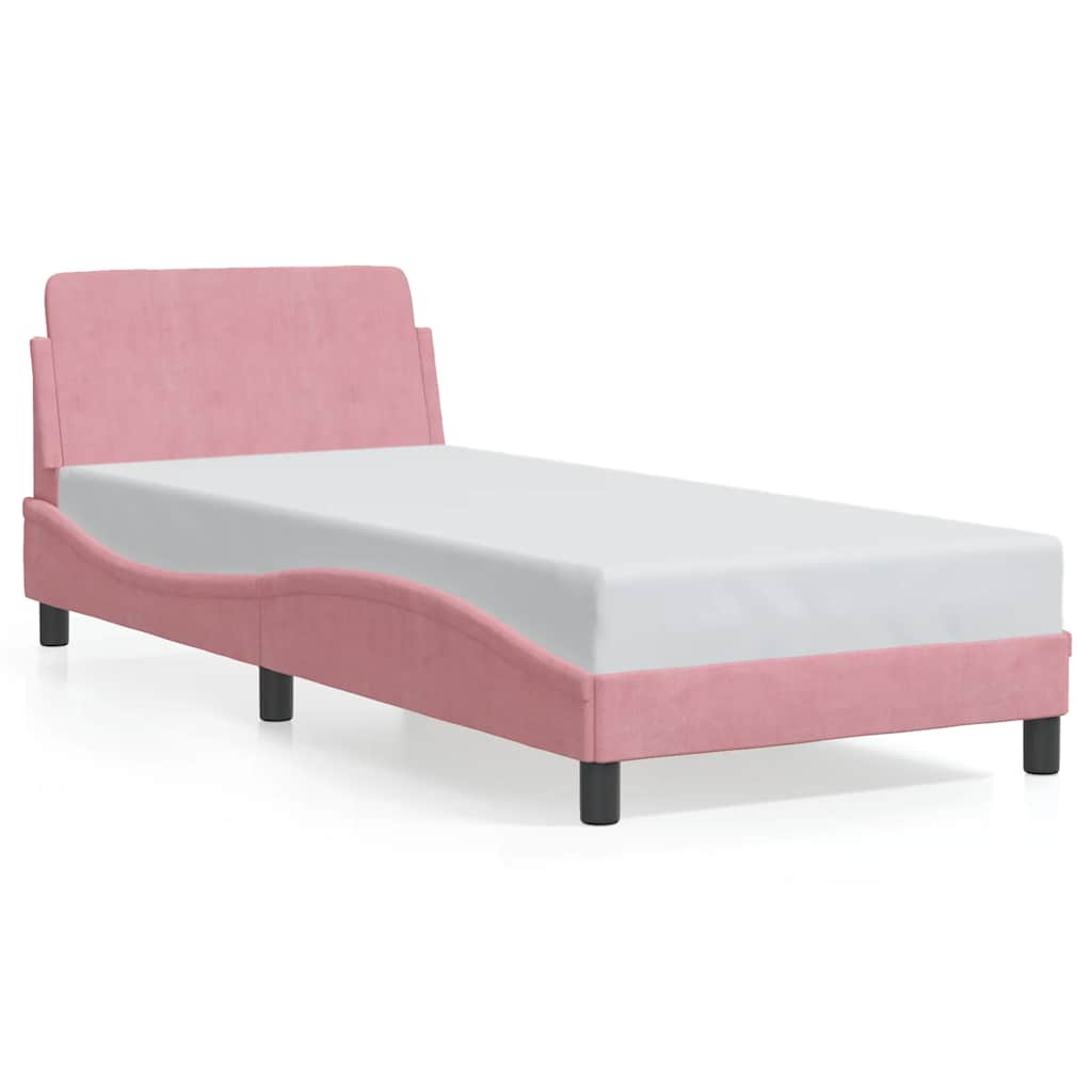 Estrutura de cama de solteiro para adultos com cabeceira dover 90x190 cm veludo rosa