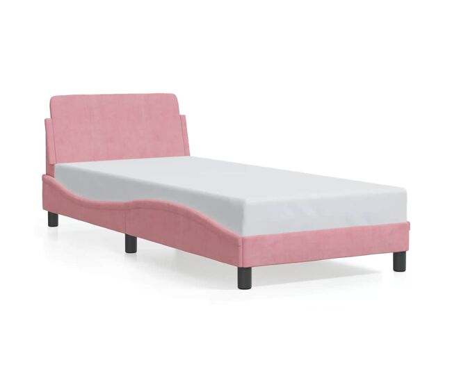 Estrutura de cama de solteiro para adultos com cabeceira dover 90x190 cm veludo rosa