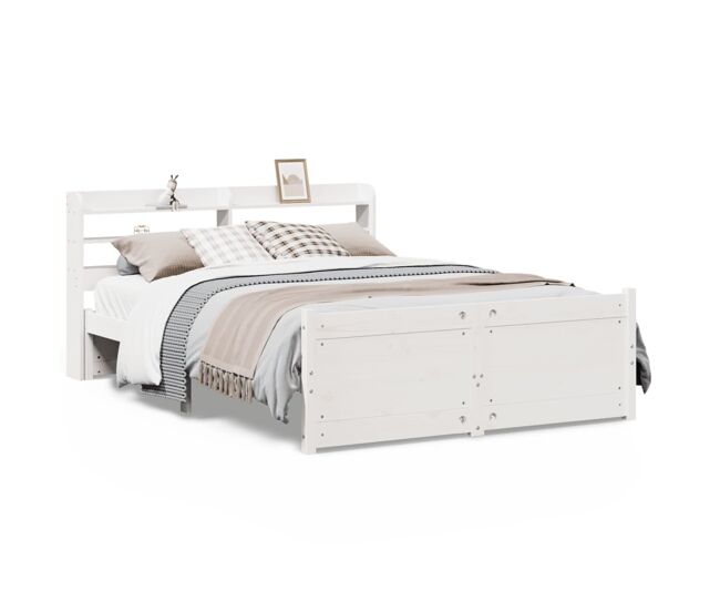 Estrutura de cama de casal c/ cabeceira - 150x200 cm pinho maciço branco