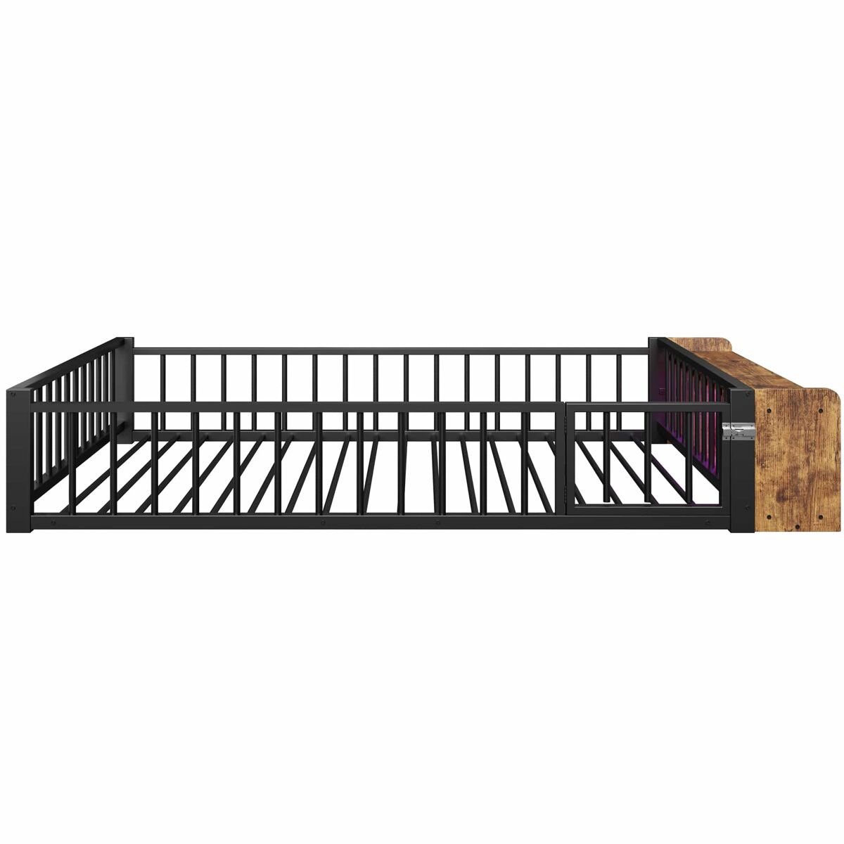 Cama baixa 140 x 200 cm - sem colchão, com grades laterais, compartimentos de arrumação, luzes led - preto