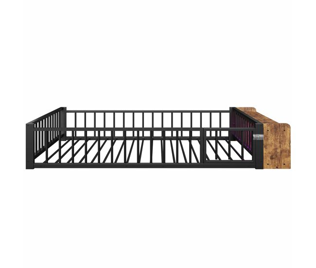 Cama baixa 140 x 200 cm - sem colchão, com grades laterais, compartimentos de arrumação, luzes led - preto