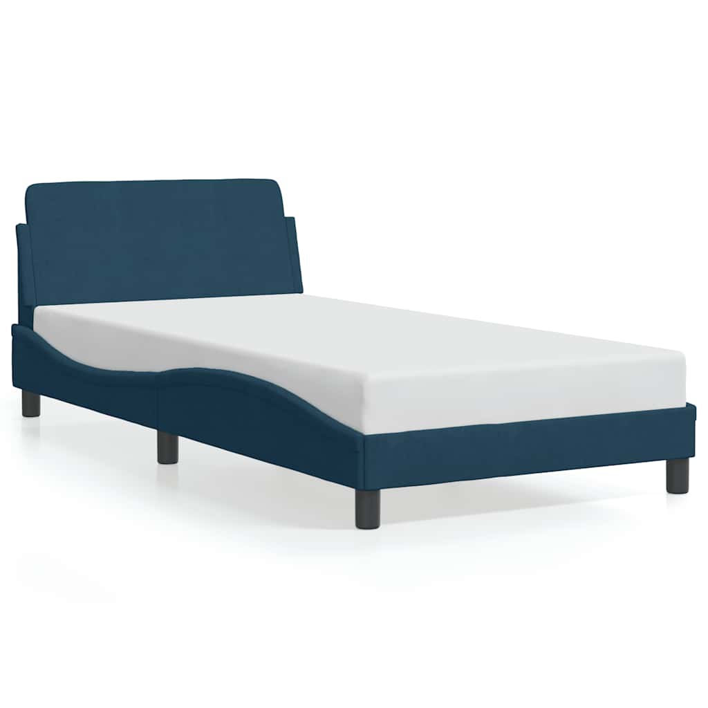 Estrutura de cama de solteiro para adultos com cabeceira dover 100x200 cm veludo azul