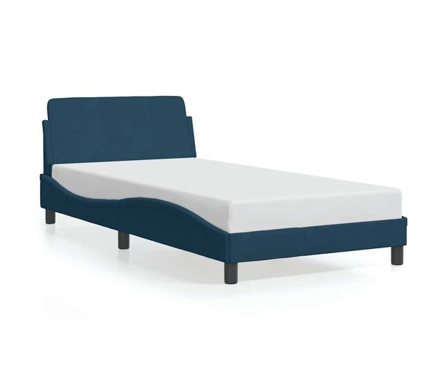 Estrutura de cama de solteiro para adultos com cabeceira dover 100x200 cm veludo azul
