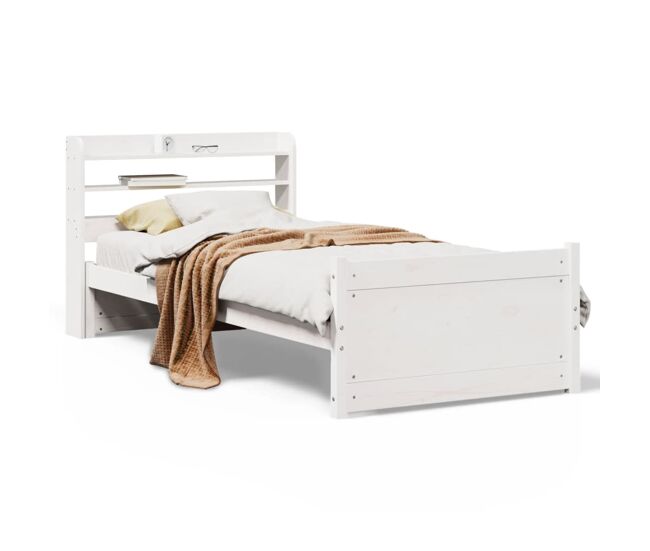 Estrutura de cama de solteiro para adultos c/ cabeceira 90x190 cm branco