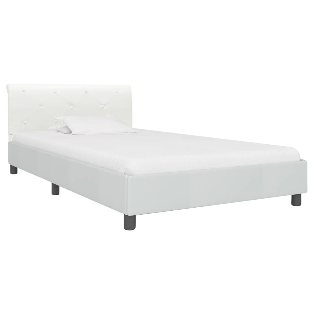 Estrutura de cama de solteiro para adultos 100x200 cm couro artificial branco