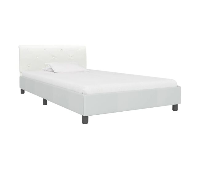 Estrutura de cama de solteiro para adultos 100x200 cm couro artificial branco