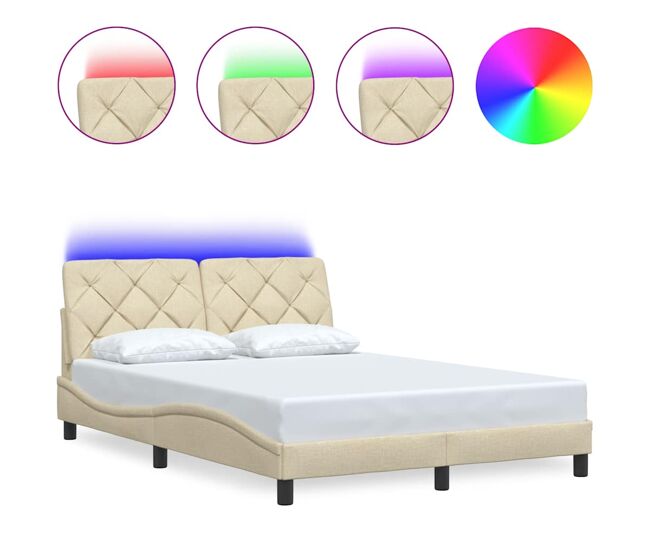 Estrutura de cama de casal moderno com led sem colchão 140x200 cm tecido