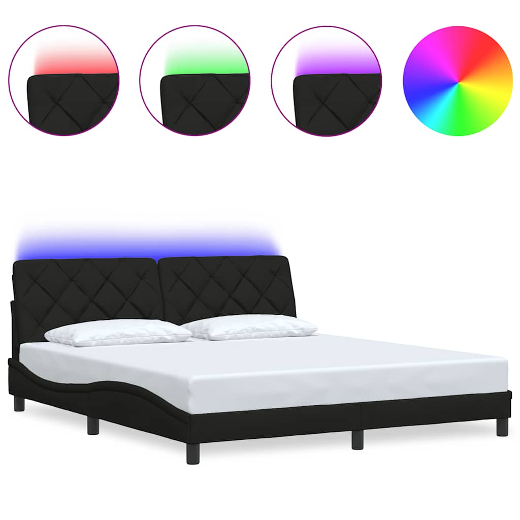 Estrutura de cama de casal moderno com led sem colchão 180x200 cm tecido preto