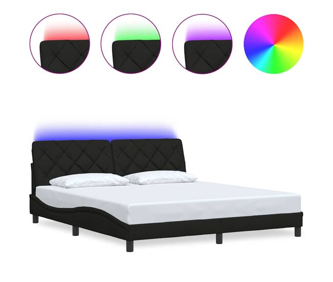 Estrutura de cama de casal moderno com led sem colchão 180x200 cm tecido preto