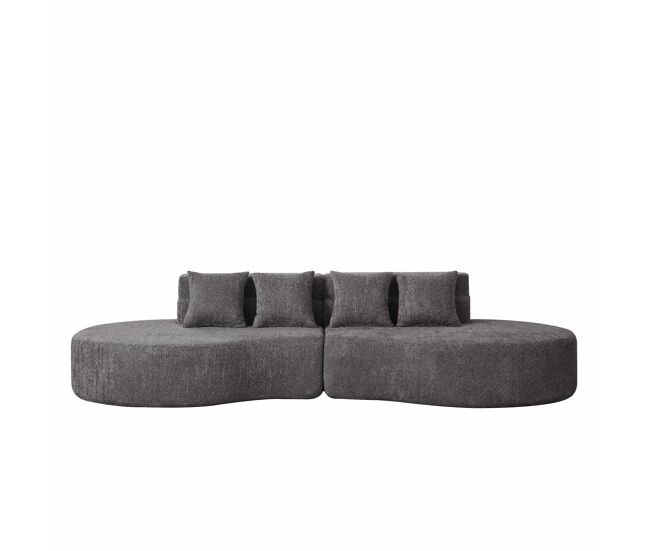 Sofá modular de 4 lugares - 2 peças, espuma viscoelástica de alta densidade, capa removível e lavável em tecido teddyfleece - gris