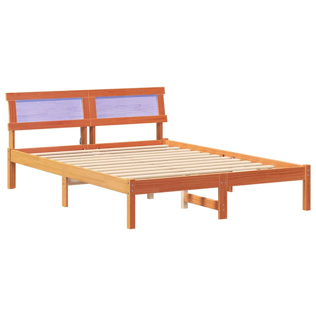 Estrutura de cama de casal simple com cabeceira - marrom cera 120 x 200 cm