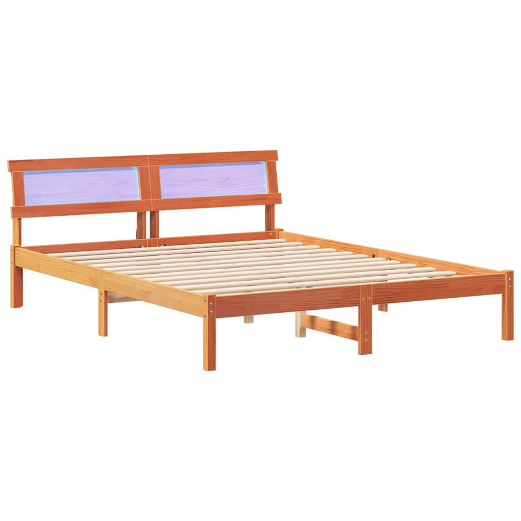 Estrutura de cama de casal simple com cabeceira - marrom cera 140 x 200 cm