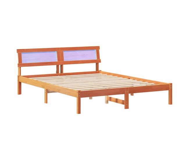 Estrutura de cama de casal simple com cabeceira - marrom cera 140 x 200 cm