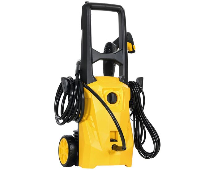 Outsunny lavadora de alta pressão 1600w presión 100 bar caudal 390 l/h hidrolavadora elétrica portátil com bocal ajustável e rodas para casa pátio