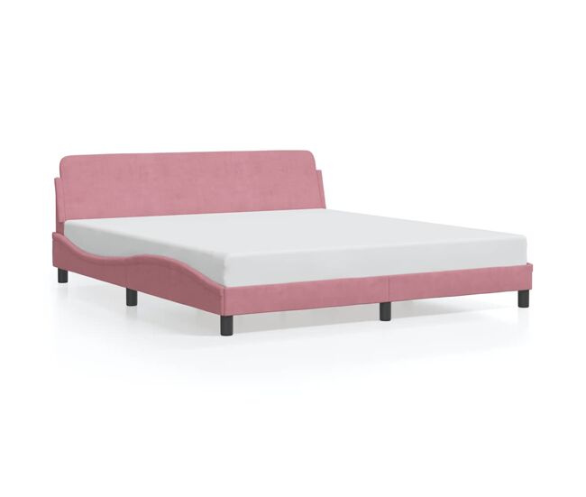 Estrutura de cama de casal moderno com cabeceira dover 180x200 cm veludo rosa
