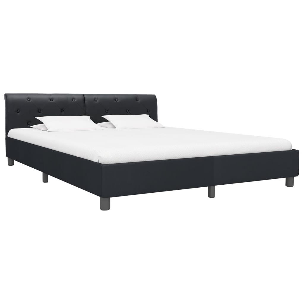 Estrutura de cama de casal simple - 160x200 cm couro artificial preto