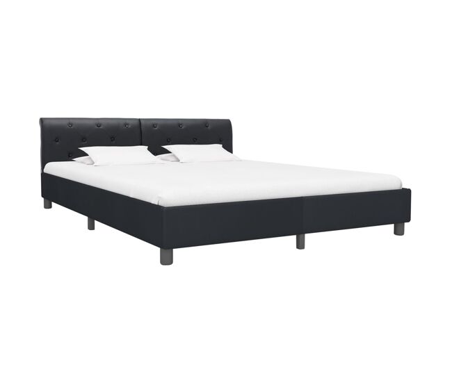Estrutura de cama de casal simple - 160x200 cm couro artificial preto