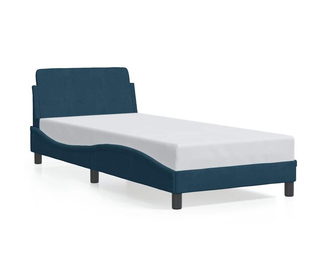 Estrutura de cama de solteiro para adultos com cabeceira dover 80x200 cm veludo azul
