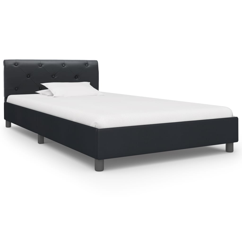 Estrutura de cama de solteiro para adultos 100x200 cm couro artificial preto