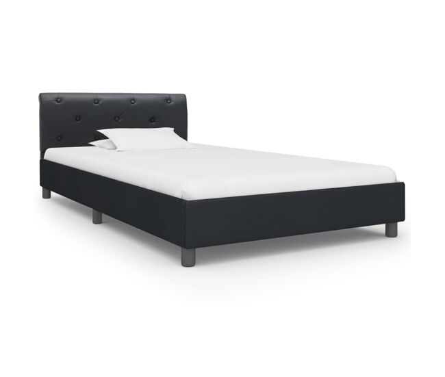Estrutura de cama de solteiro para adultos 100x200 cm couro artificial preto
