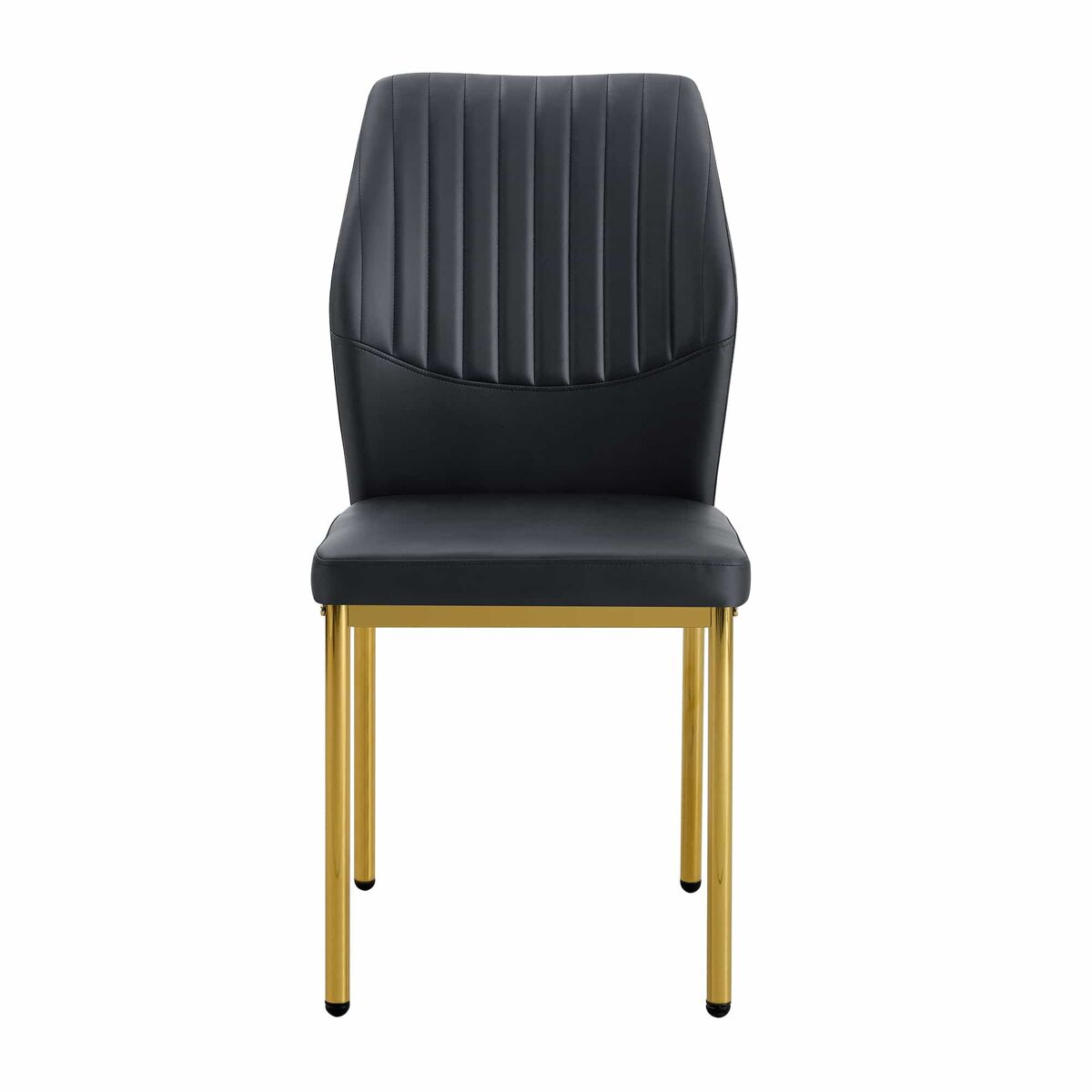 Conjunto de 4 cadeiras de jantar - estilo leve e luxuoso, encosto em pu preto com gravação vertical + pernas metálicas douradas - preto+dourado