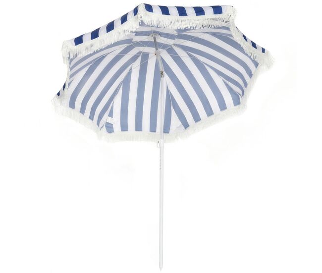 Outsunny chapéu de sol de praia com franjas ø180 cm chapéu de sol exterior com altura ajustável inclinação 30° suporte para areia e bolsa de