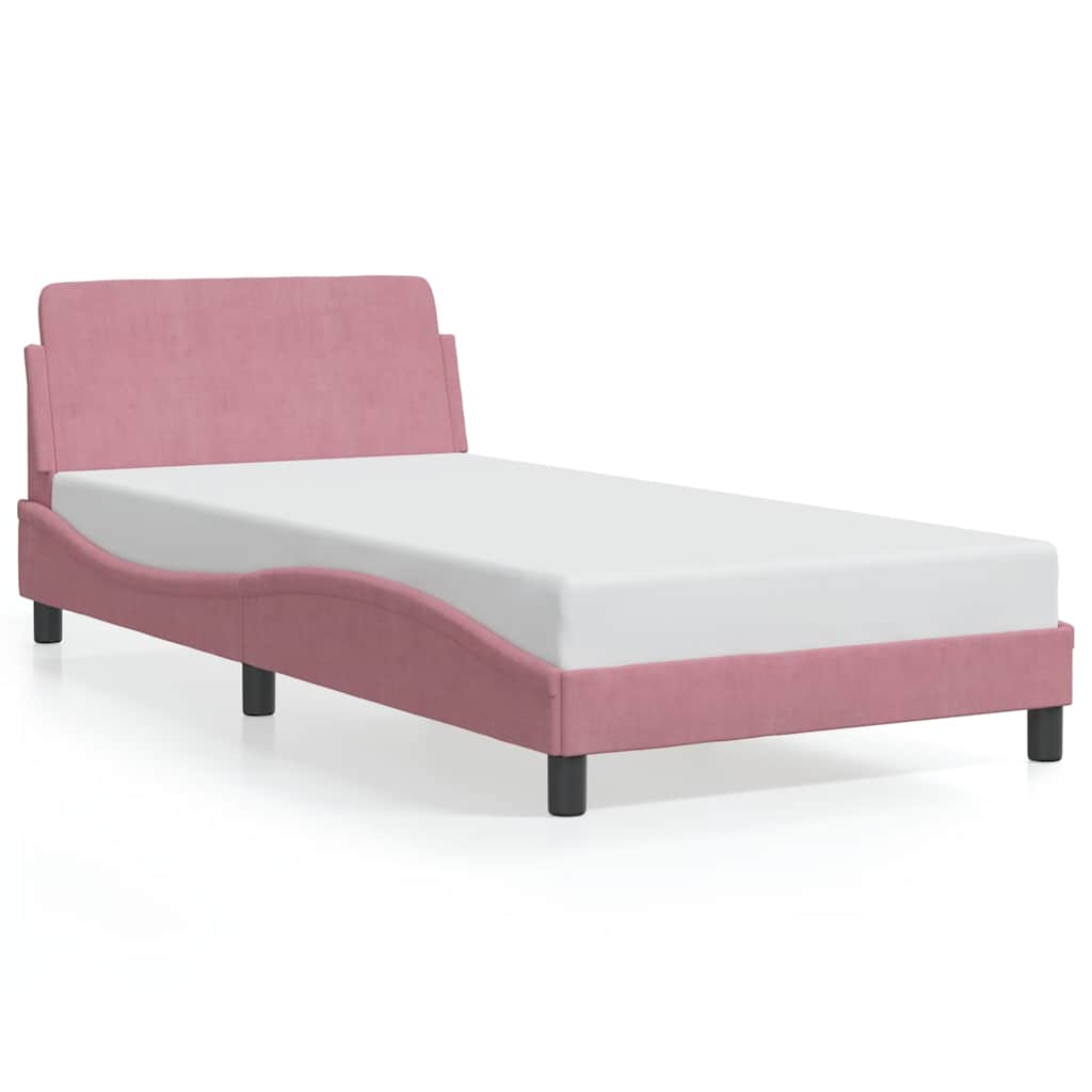 Estrutura de cama de solteiro para adultos com cabeceira dover 100x200 cm veludo rosa
