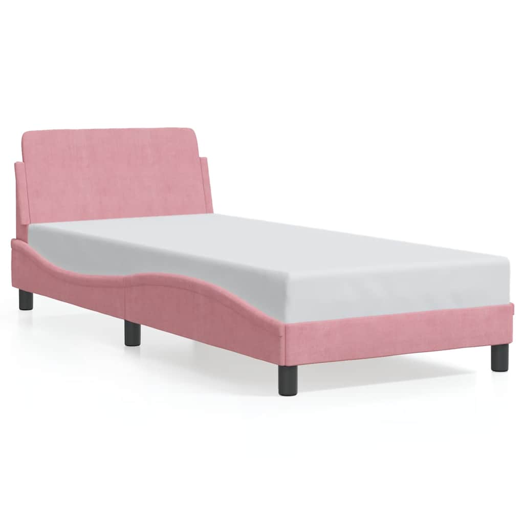 Estrutura de cama de solteiro para adultos com cabeceira dover 90x200 cm veludo rosa