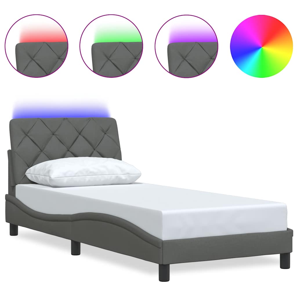 Estrutura de cama de solteiro para adultos com led 80x200 cm tecido