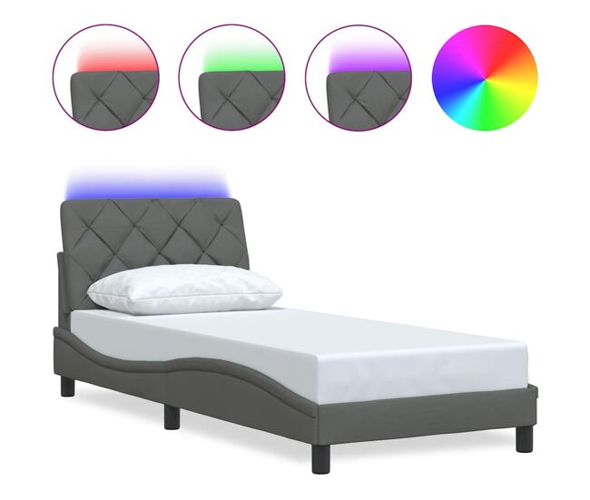 Estrutura de cama de solteiro para adultos com led 80x200 cm tecido