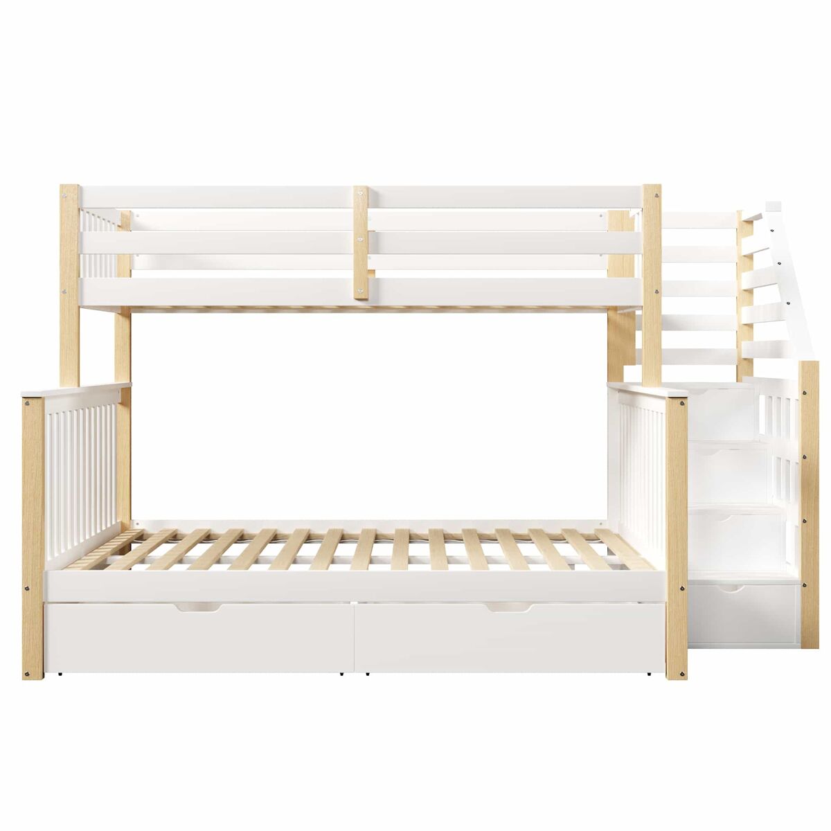 Cama de beliche 90x200 cm e 140x200 cm - com gavetas, arrumação, multifuncional - branco + natural