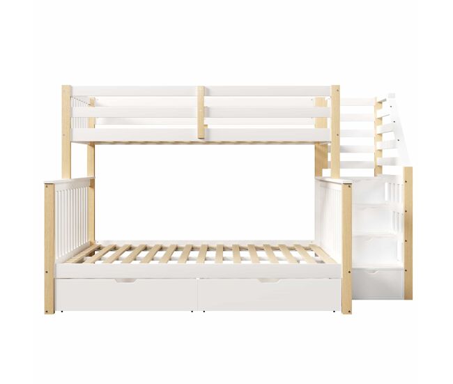 Cama de beliche 90x200 cm e 140x200 cm - com gavetas, arrumação, multifuncional - branco + natural