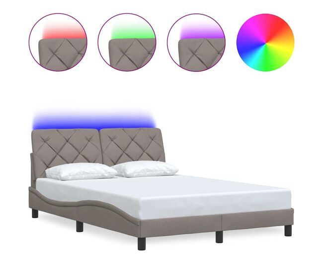 Estrutura de cama de casal moderno com led sem colchão 140x190 cm tecido