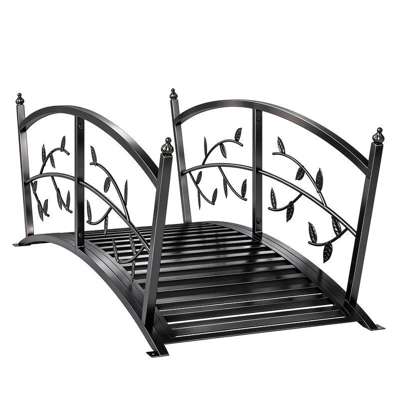 Outsunny ponte de jardim metálica, 1,2 m, ponte decorativa para lagos com corrimãos de segurança e design de folhas, suporta até 100 kg, estrutura