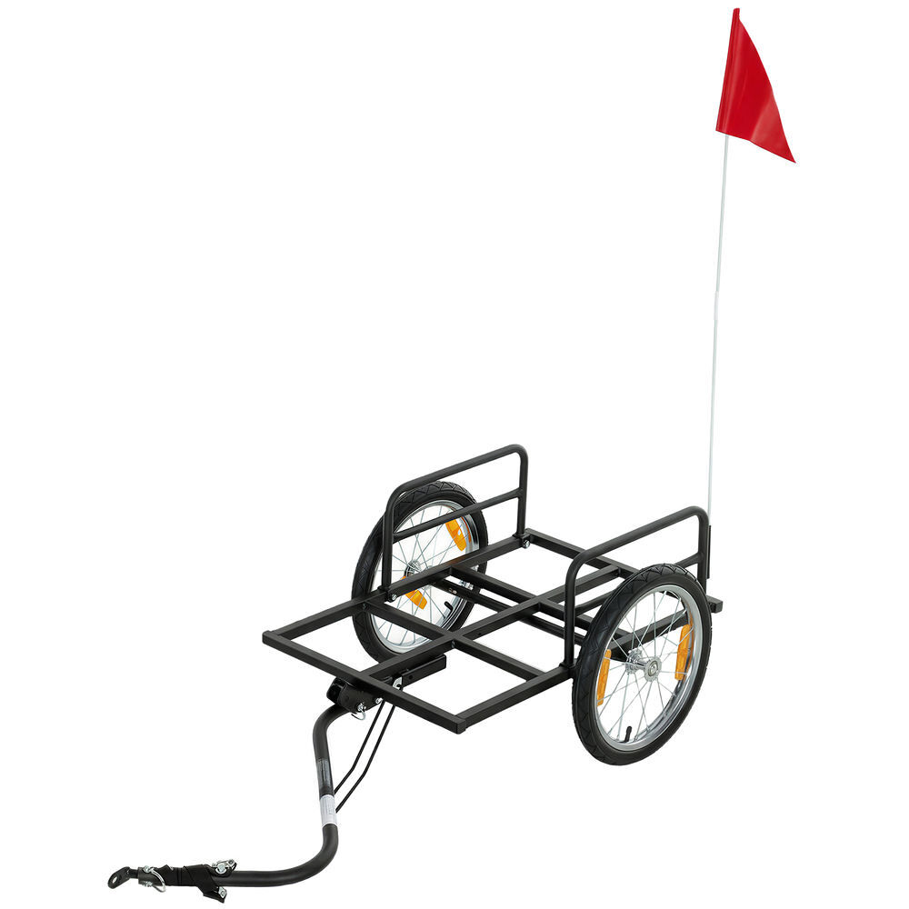 Sportnow reboque para bicicleta de carga 40 kg, carrinho de mão de aço com bandeira vermelha, rodas de 16 polegadas, para transporte de bagagem, para bicicletas de 22 a 28 polegadas, 145x60x42 cm, preto