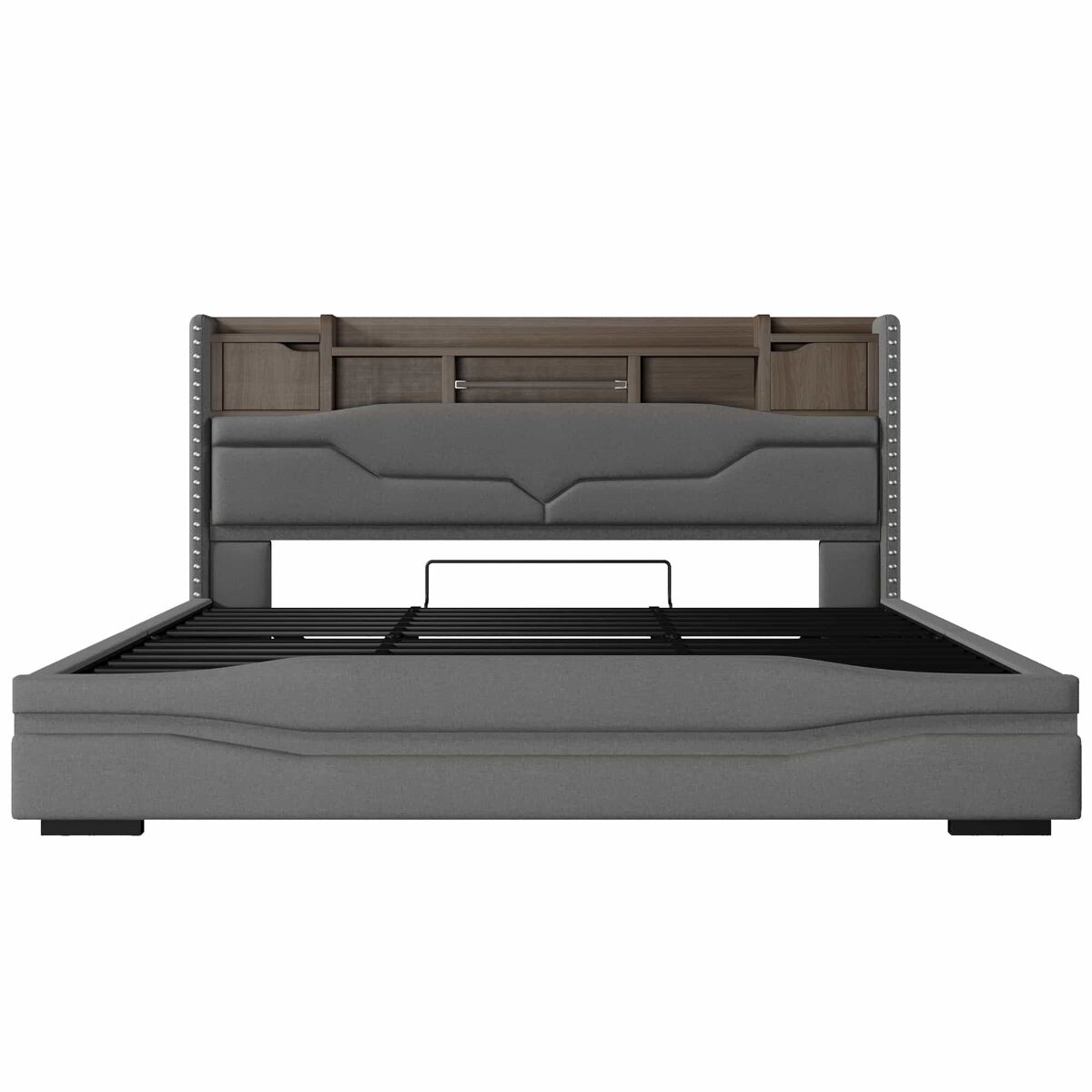 Cama com arrumação hidráulica 180x200 cm - com porta usb, faixa de luz ambiente, cabeceira com compartimento de arrumação, sem colchão, com luzes led